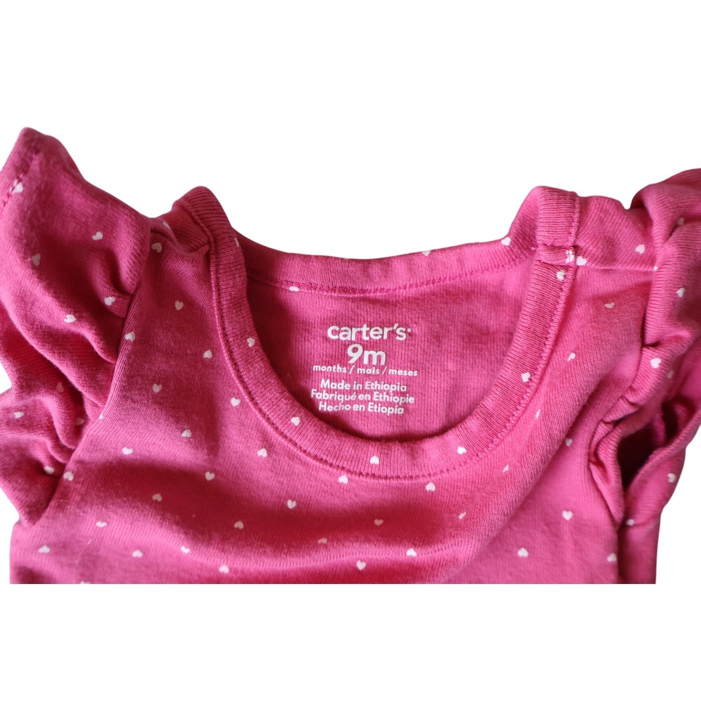 Carters Baby Girl Pink Heart Print Flutter Sleeve Bodysuit One Piece 9 Months - Picture 3 of 3